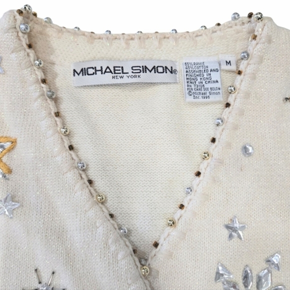Michael Simon~VTG 90s~Beaded~Celestial Stars Snowflake~ Sweater Vest~Y2K~MEDIUM - Picture 2 of 9